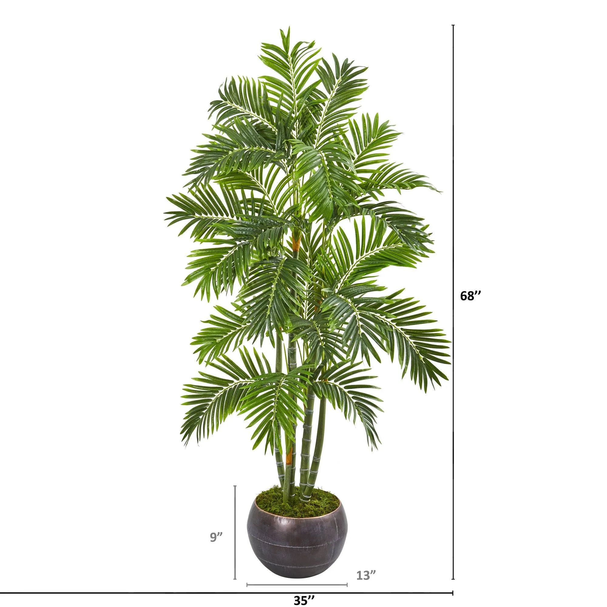 68” Areca Palm Artificial Tree in Metal Bowl