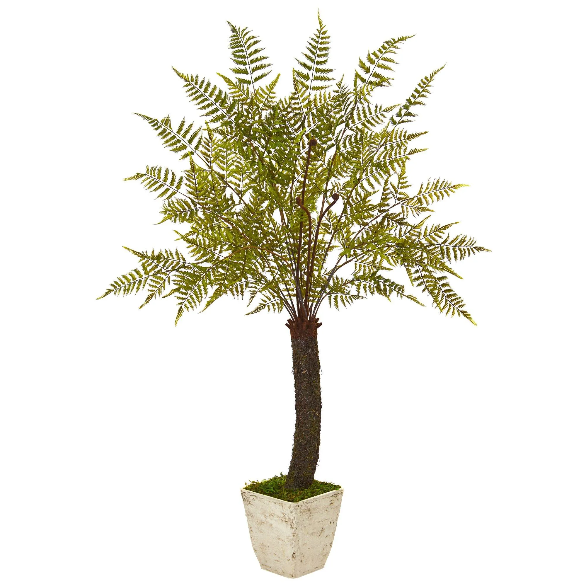 74” Fern Artificial Plant in White Planter