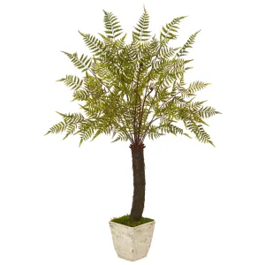 74” Fern Artificial Plant in White Planter