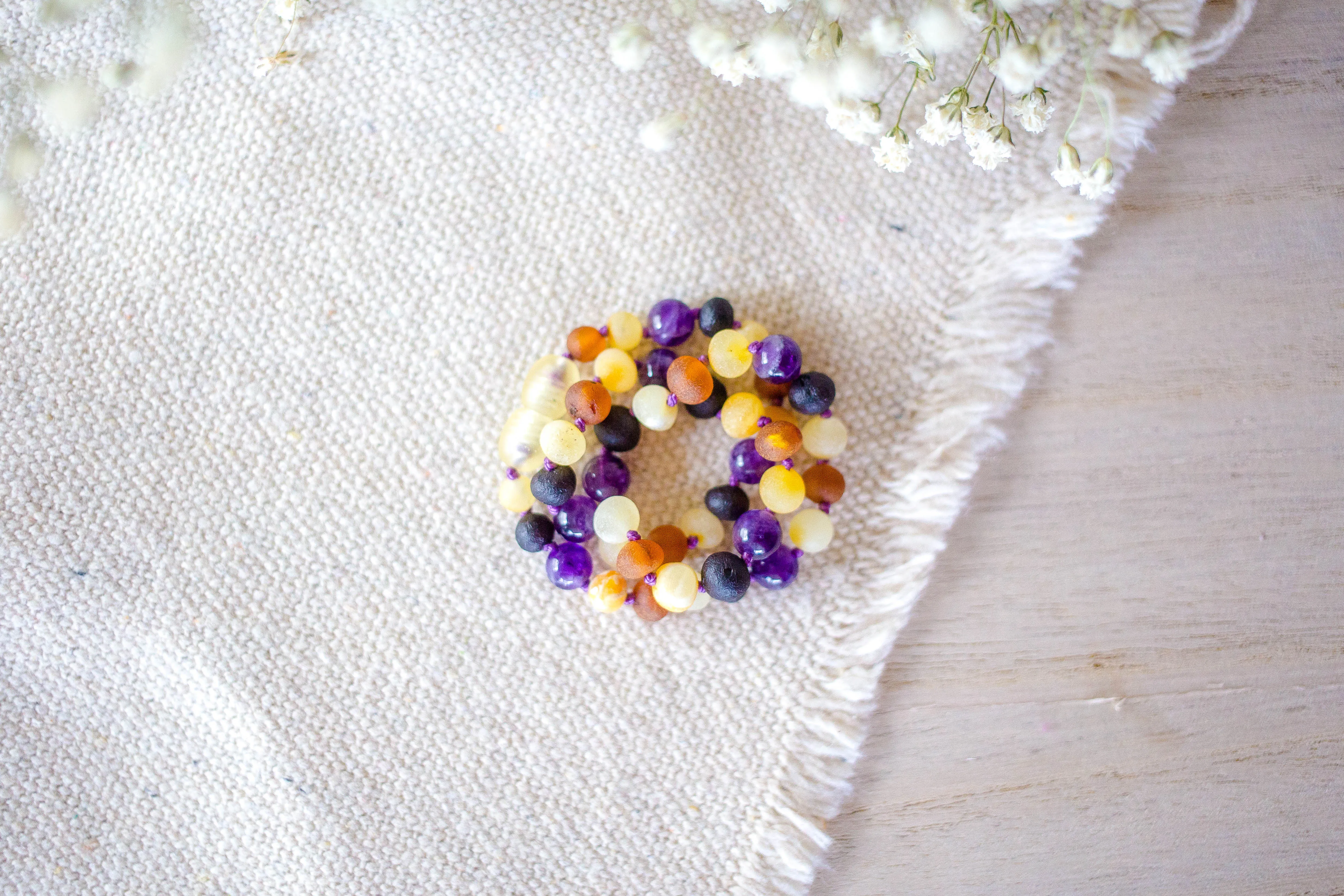 Amethyst and Honey, Black, and Buttermilk Baltic Amber Necklace