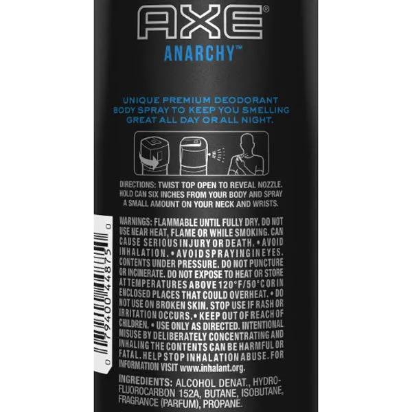 AXE Anarchy 48H High Definition Scent Deodorant Body Spray for Men 5.1 oz