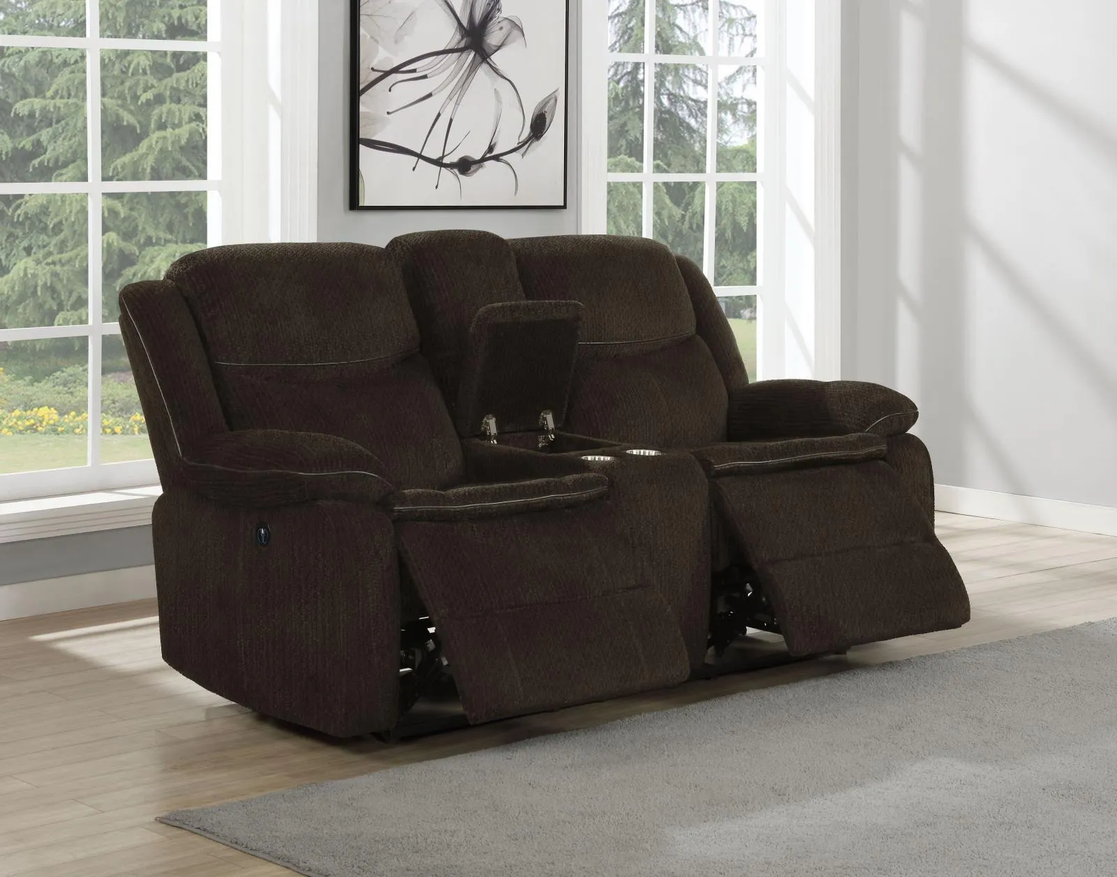Brown - Jennings Upholstered Power Loveseat With Console Brown