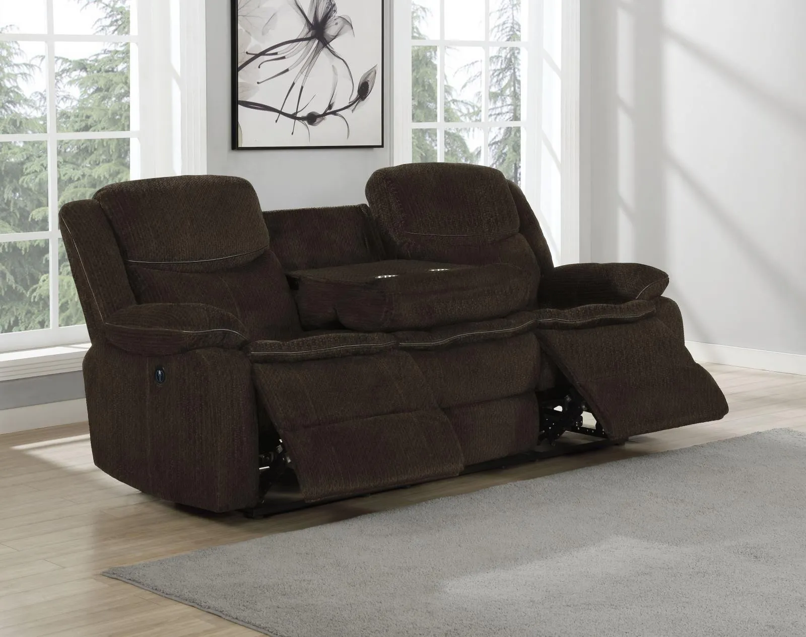 Brown - Jennings Upholstered Power Sofa With Drop-down Table Brown