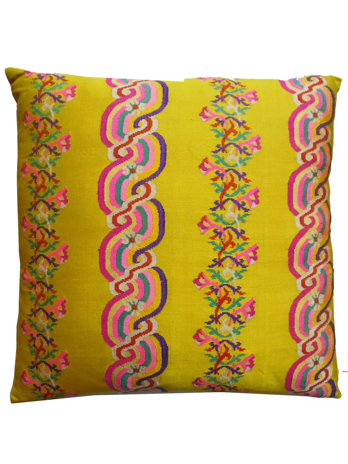 Burmese Silk Pillow Bright Yellow