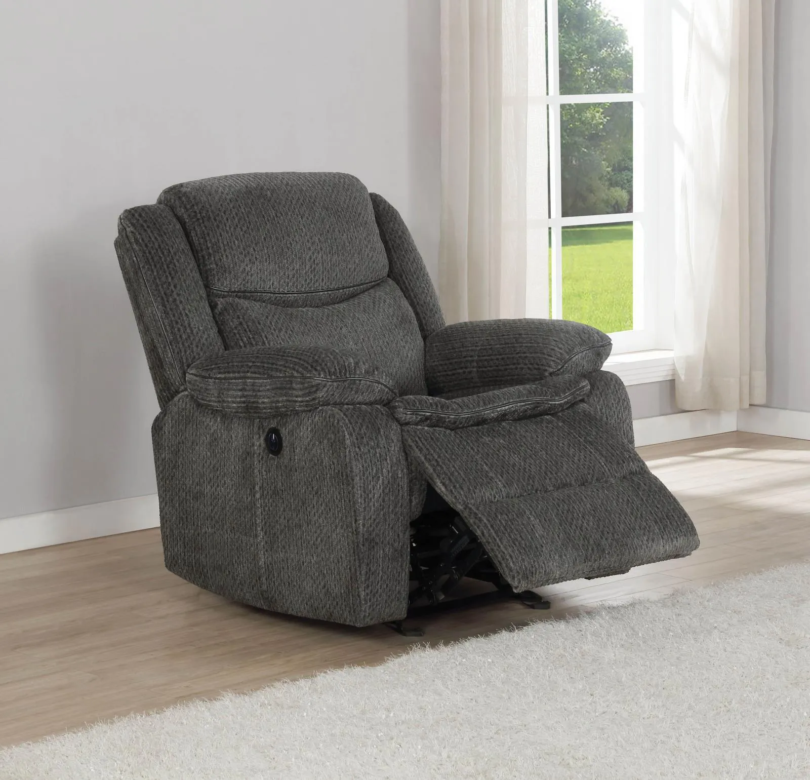 Charcoal - Jennings Upholstered Power Glider Recliner Charcoal