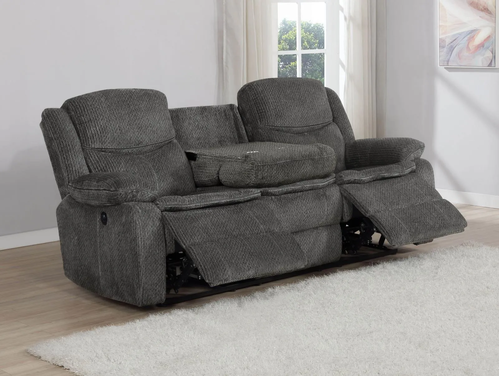 Charcoal - Jennings Upholstered Power Sofa With Drop-down Table Charcoal