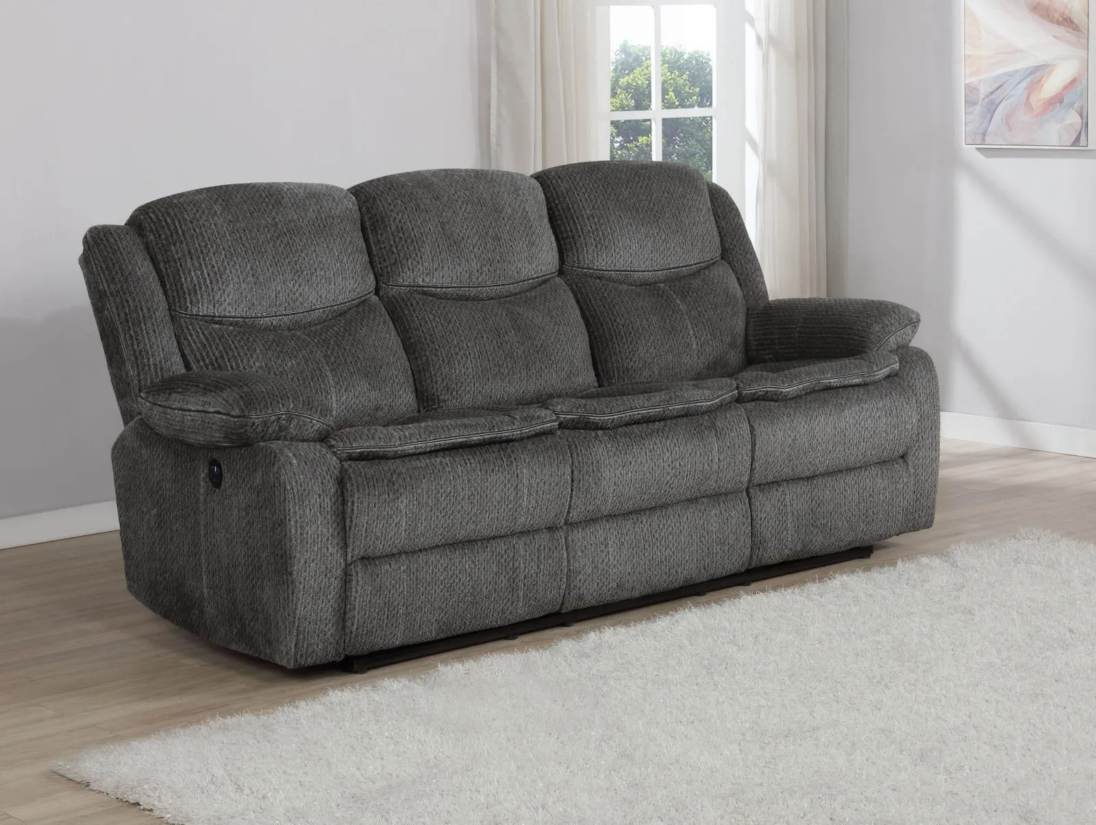 Charcoal - Jennings Upholstered Power Sofa With Drop-down Table Charcoal