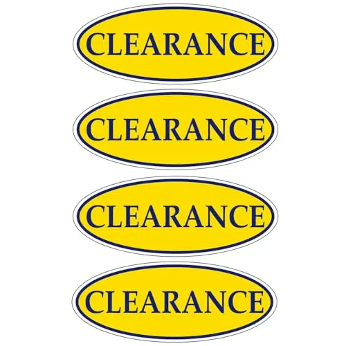 CLEARANCE Dark Blue on Yellow Oval Window Sticker for Car Dealerships - 14" x 5-1/2" Size - Premium Weatherproof Vinyl for Long-Lasting Visibility