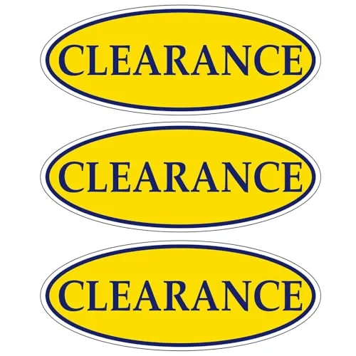 CLEARANCE Dark Blue on Yellow Oval Window Sticker for Car Dealerships - 14" x 5-1/2" Size - Premium Weatherproof Vinyl for Long-Lasting Visibility