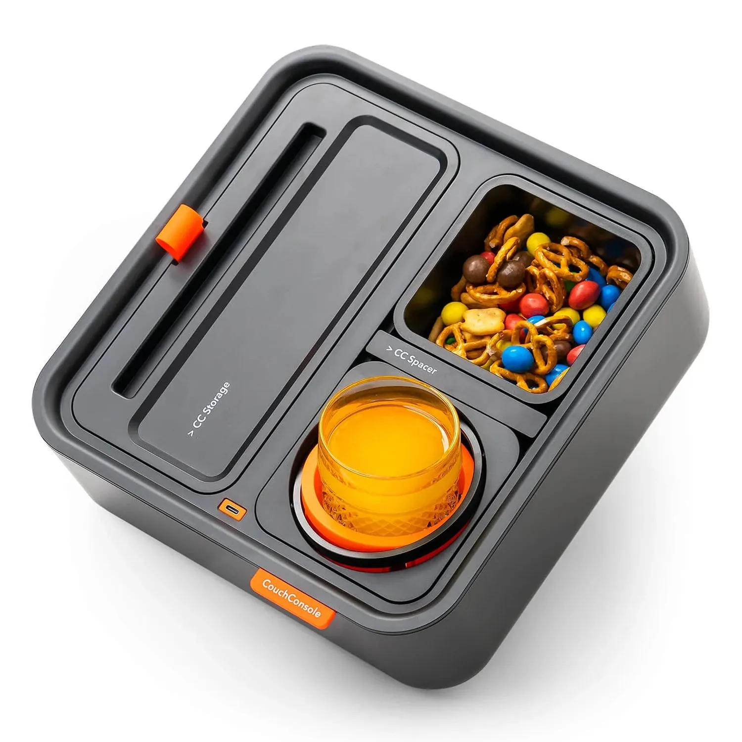 Couch Console - Cup Holder with Phone Stand Tray (Dark Orange)