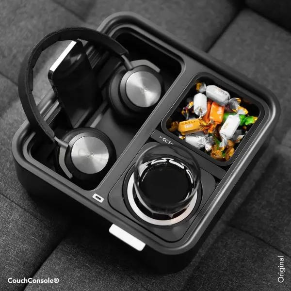 Couch Console - Cup Holder with Phone Stand Tray (Dark Orange)