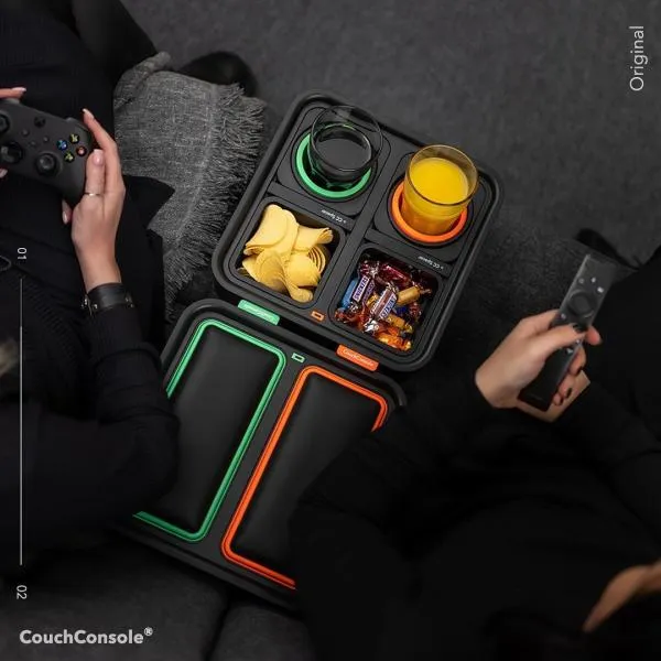 Couch Console - Cup Holder with Phone Stand Tray (Dark Orange)