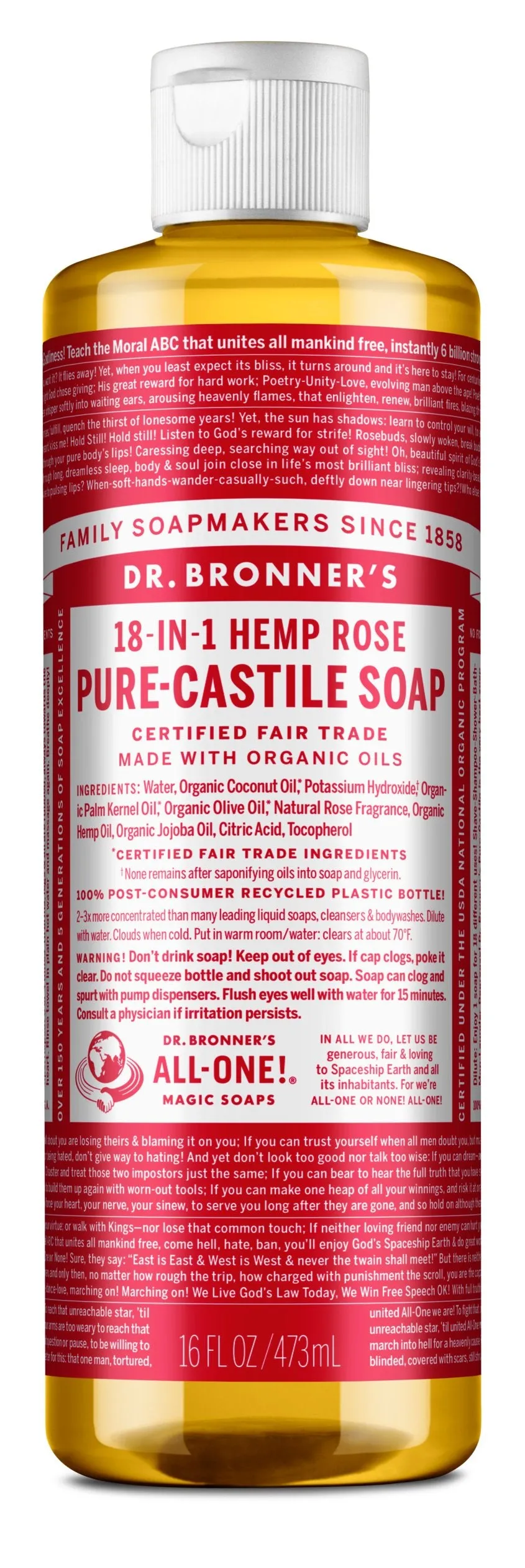 Dr. Bronners Pure-Castile Liquid Soap - Rose