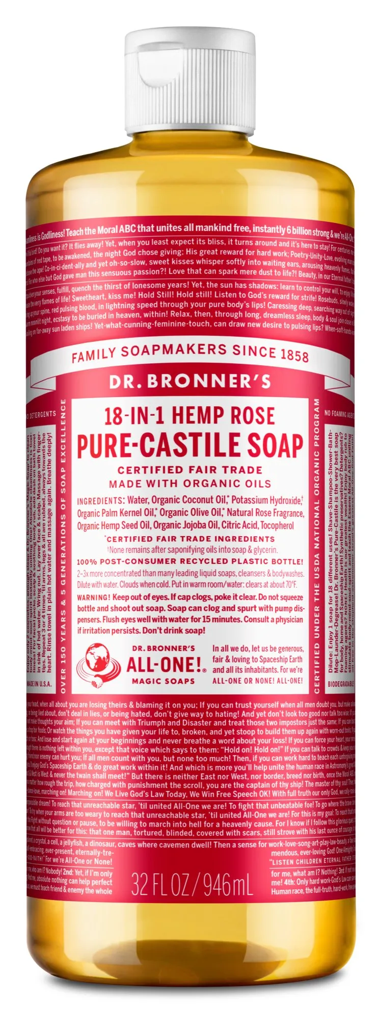 Dr. Bronners Pure-Castile Liquid Soap - Rose