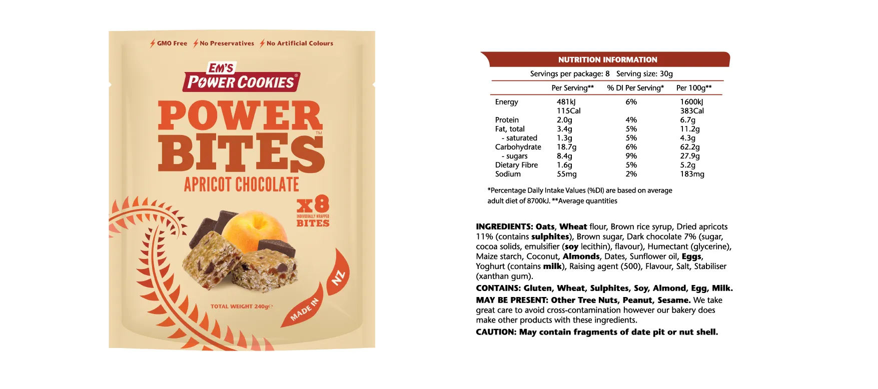 Em's Power Bites - 240g - 8 Pack