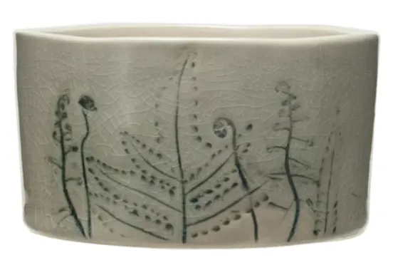 Hand-Painted Stoneware Bowl w/ Botanicals, 4 Styles