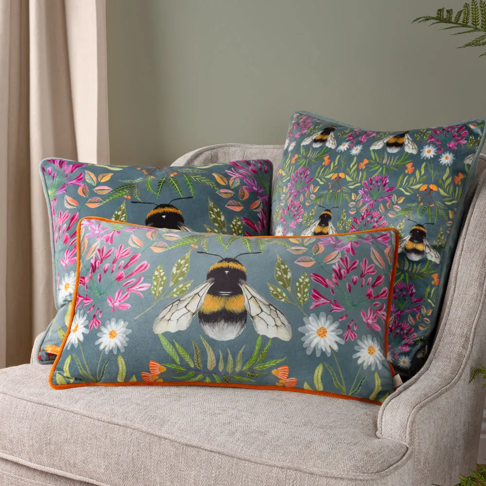 House of Bloom Zinnia Bee Repeat Cushion Steel Blue