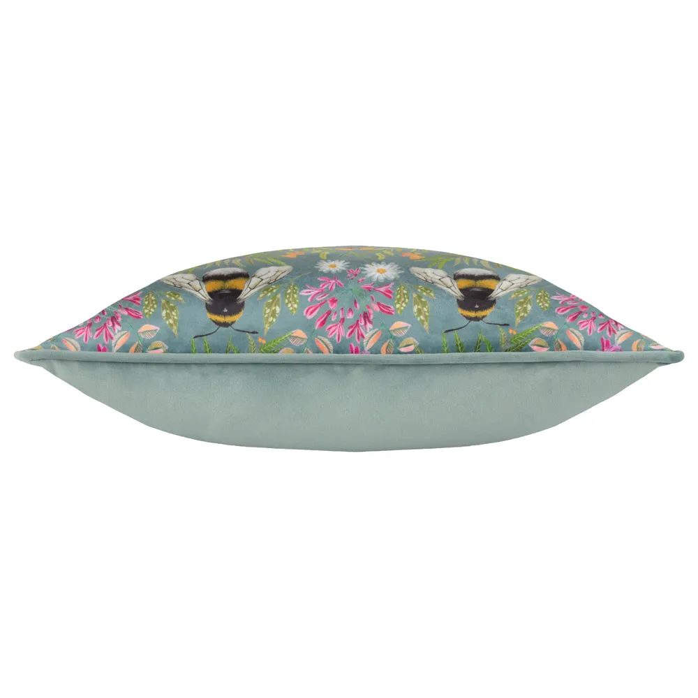 House of Bloom Zinnia Bee Repeat Cushion Steel Blue
