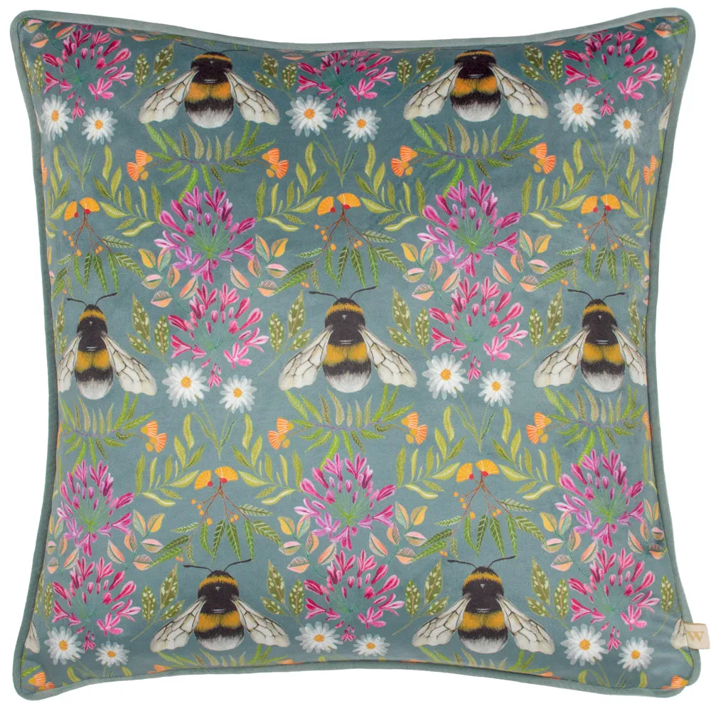 House of Bloom Zinnia Bee Repeat Cushion Steel Blue