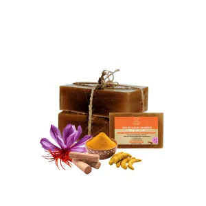 Kesar Haldi Chandan Homemade Handcrafted Soap Bar - Natural Saffron, Turmeric & Sandalwood, Brightening & Soothing for All Skin Types