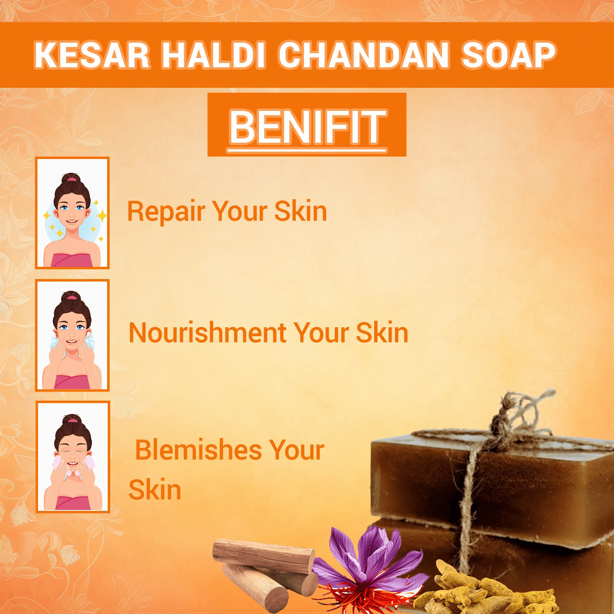 Kesar Haldi Chandan Homemade Handcrafted Soap Bar - Natural Saffron, Turmeric & Sandalwood, Brightening & Soothing for All Skin Types