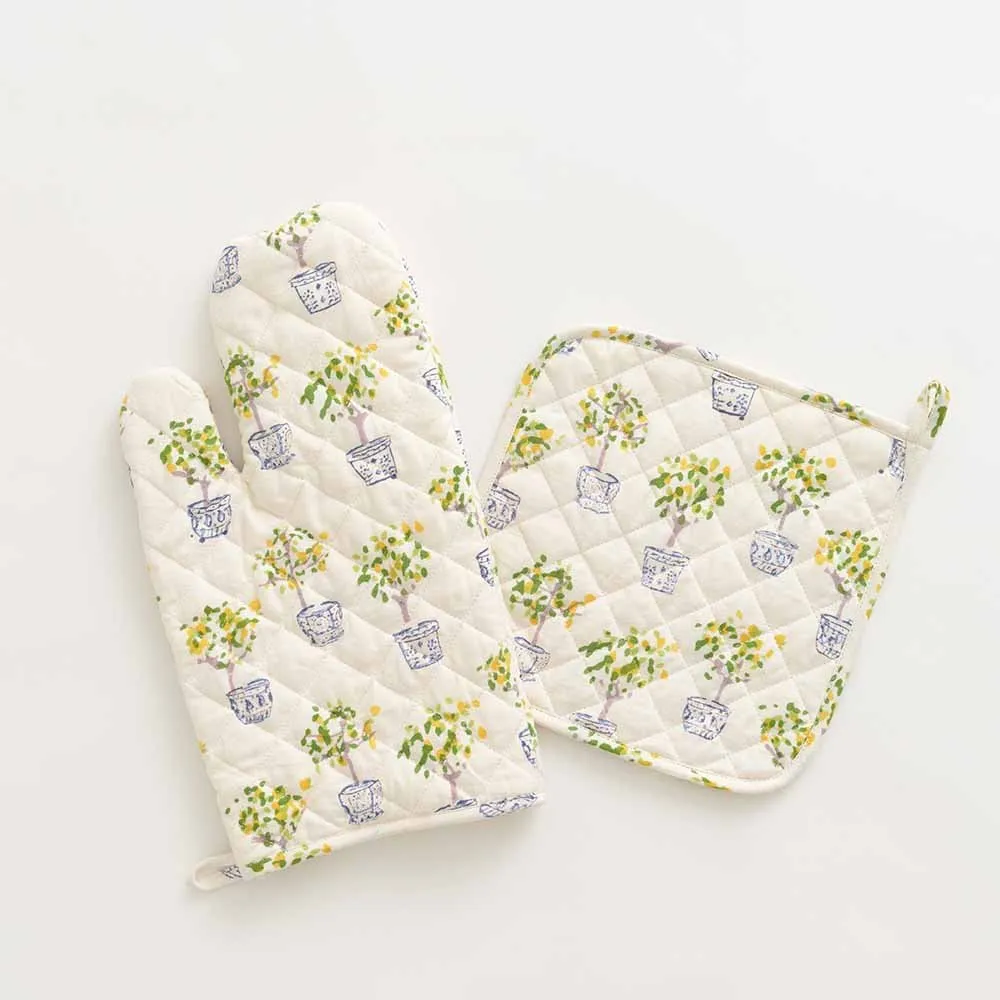 Lemon Topiary Oven Mitt Set