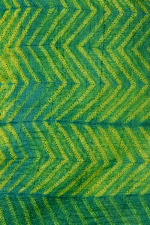Maheshwari Shibori Handcrafted Zig Zag Green Tassar Silk Dupatta