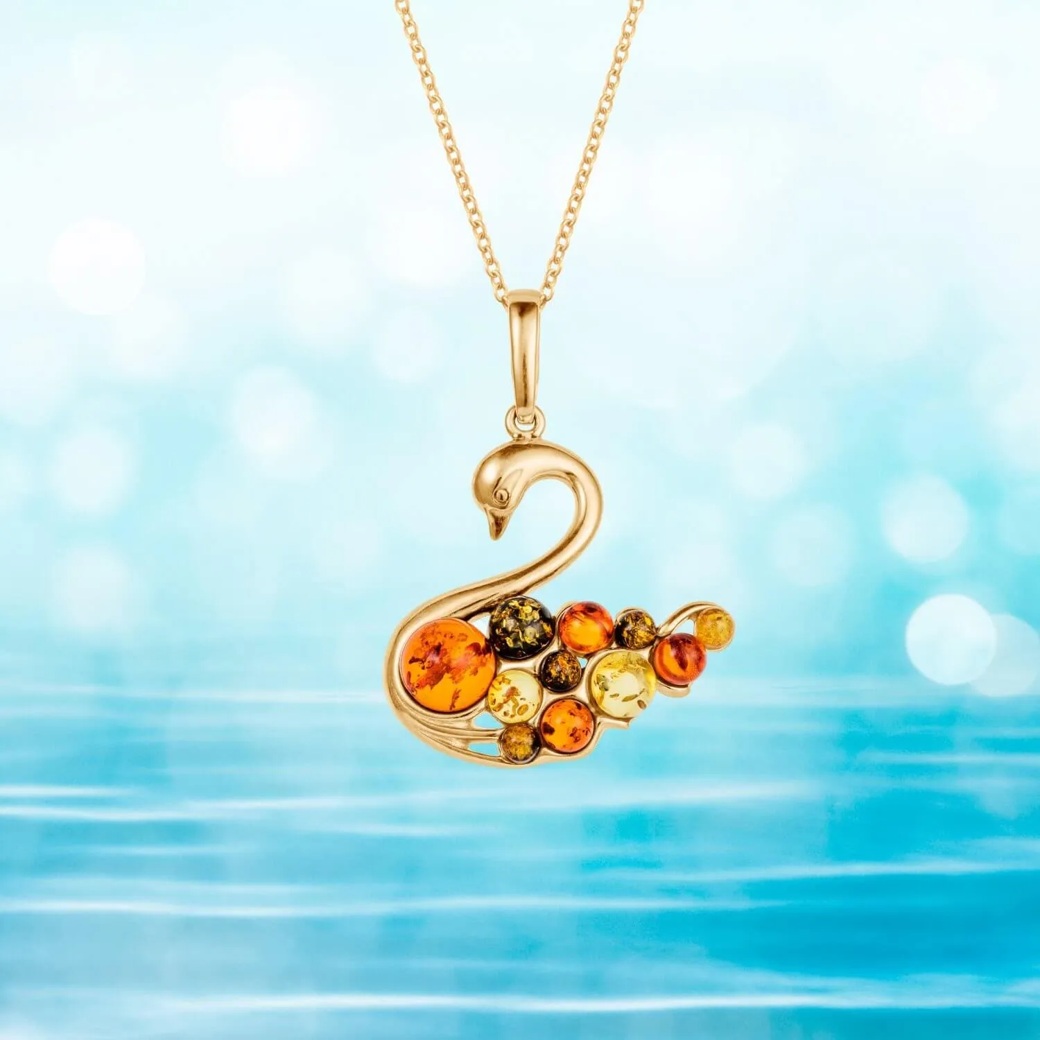 Multi-Color Amber Swan Pendant
