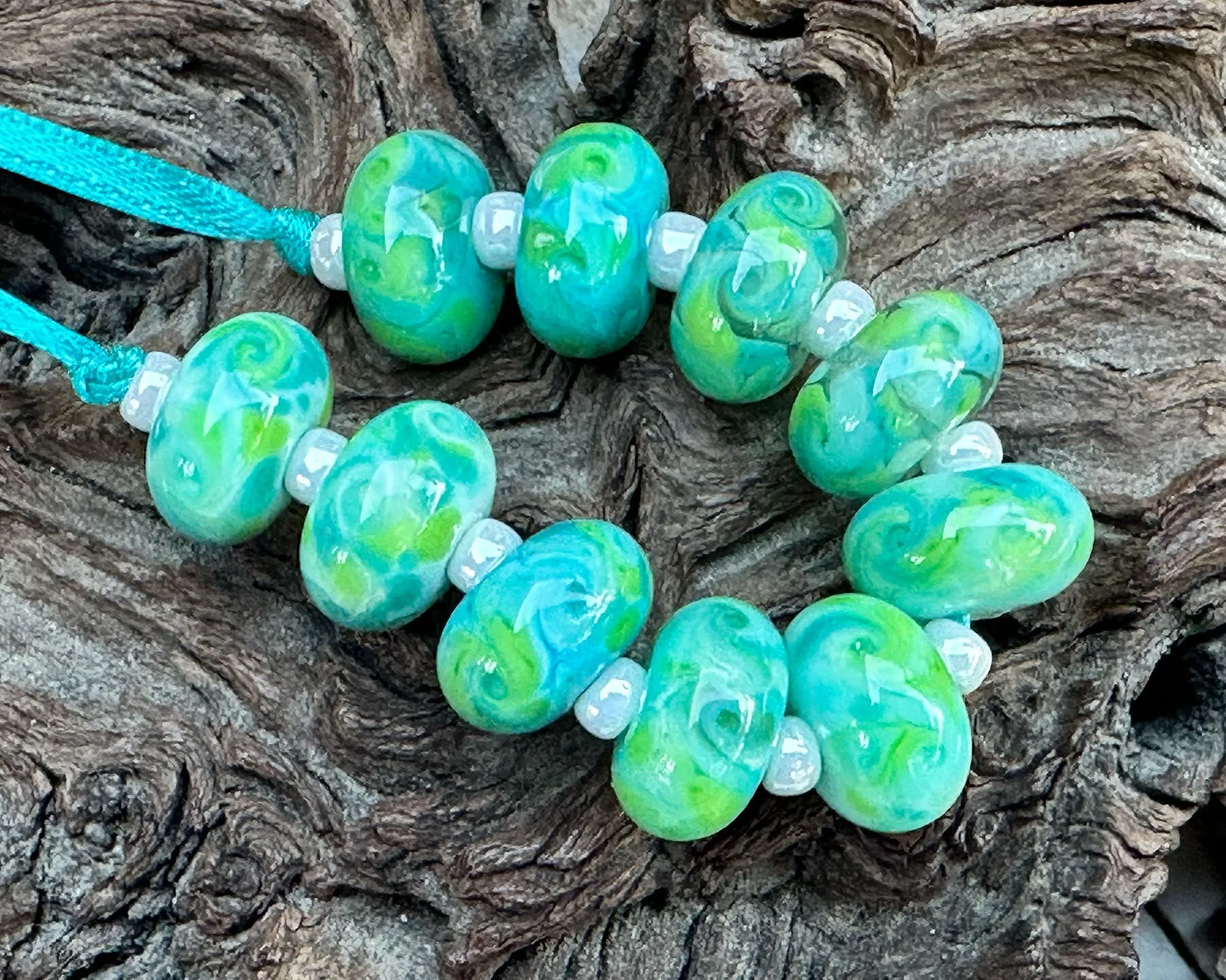 Ocean Breeze Swirl Lampwork Beads Set SRA