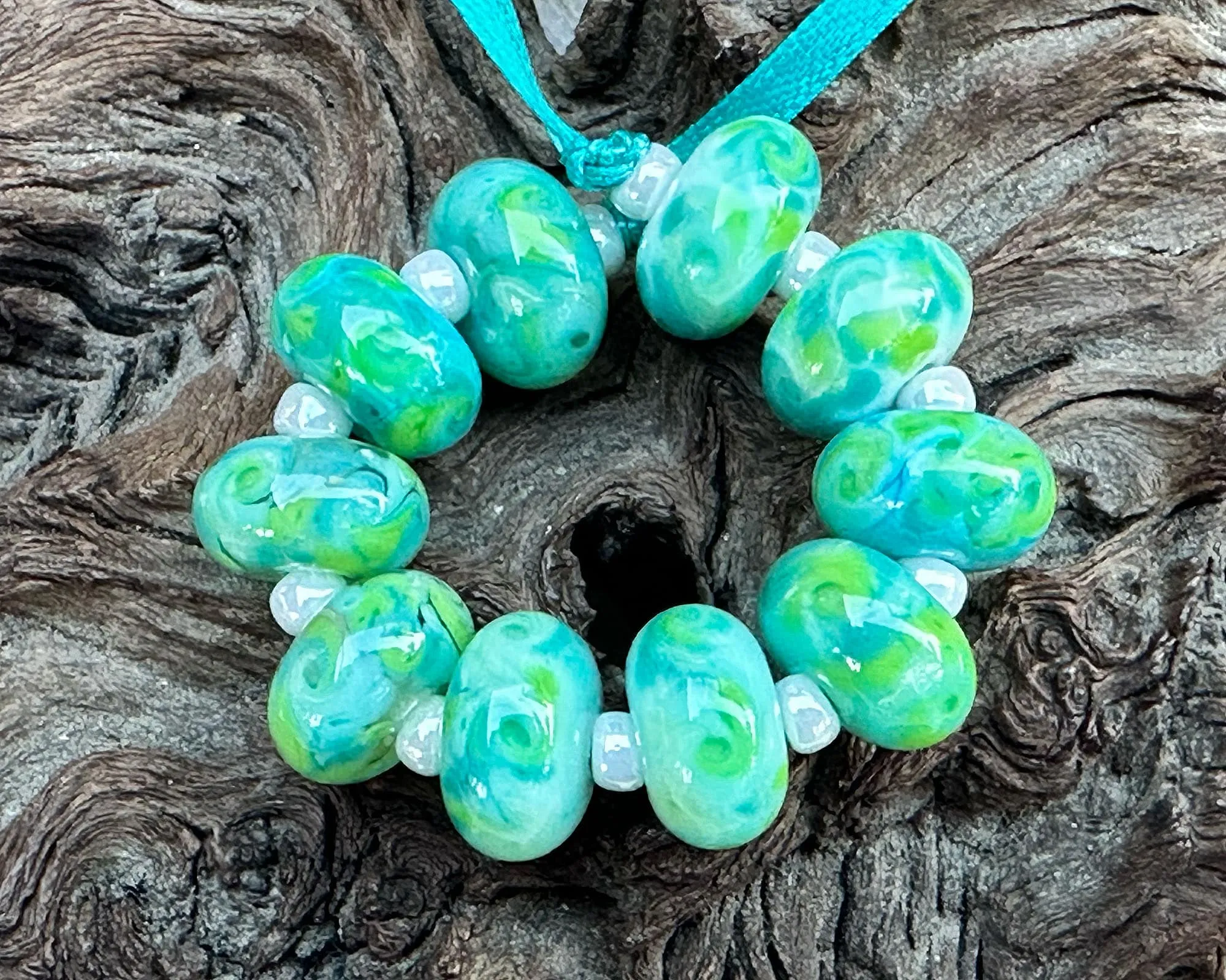 Ocean Breeze Swirl Lampwork Beads Set SRA