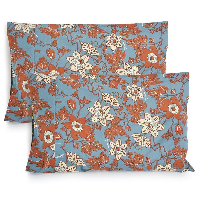 Passion Flower Blue Spice Standard Pillow Cases - Sale Homewares