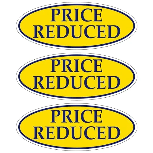 PRICE REDUCED Dark Blue on Yellow Oval Window Sticker for Car Dealerships - 14" x 5-1/2" Size - Premium Weatherproof Vinyl for Long-Lasting Visibility