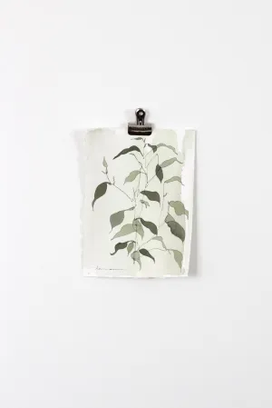 "Green Blind Contour Botanical 1" Watercolor Painting 5.5x7.5