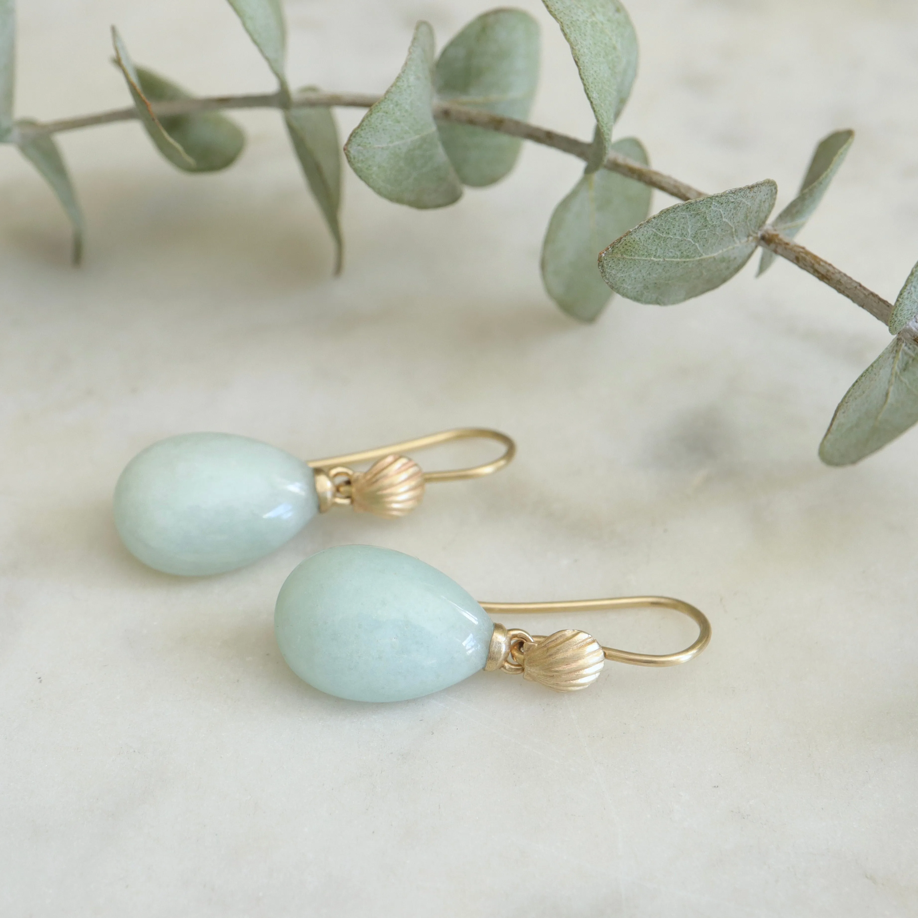 Seafoam Aquamarine Scallop Shell Ruthie B. Earrings