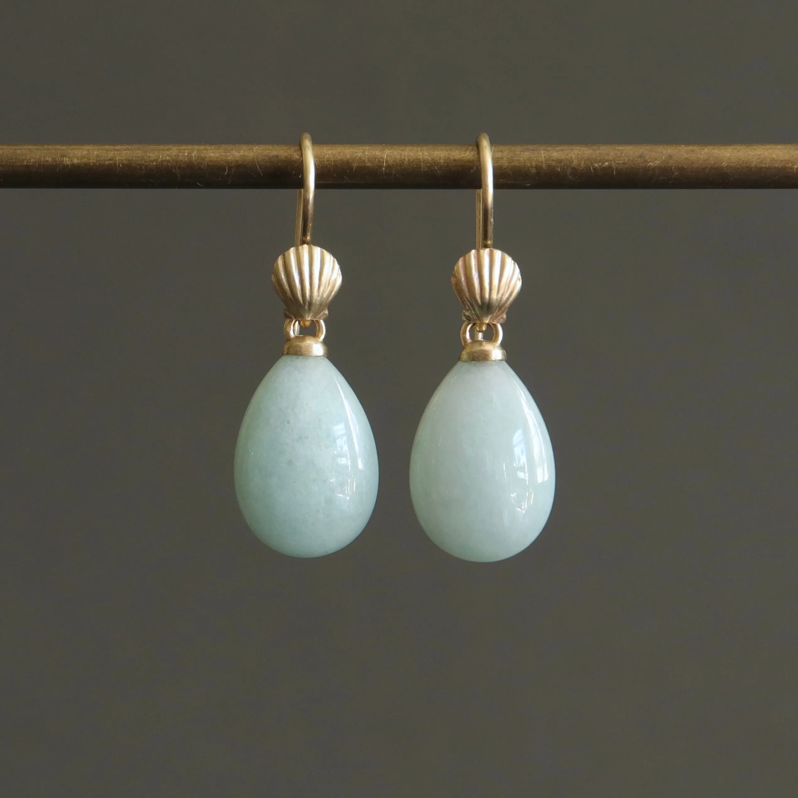 Seafoam Aquamarine Scallop Shell Ruthie B. Earrings