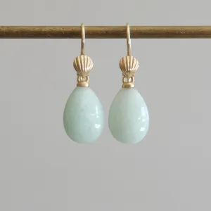 Seafoam Aquamarine Scallop Shell Ruthie B. Earrings