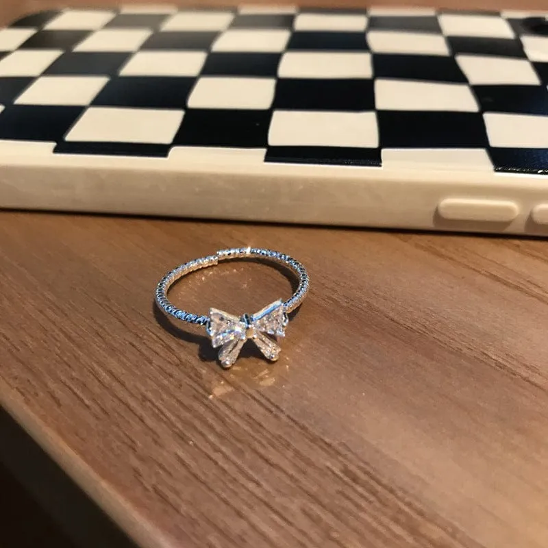 Sweet Adjustable Crystal Bowknot Ring
