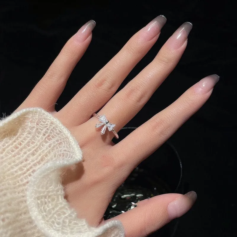 Sweet Adjustable Crystal Bowknot Ring