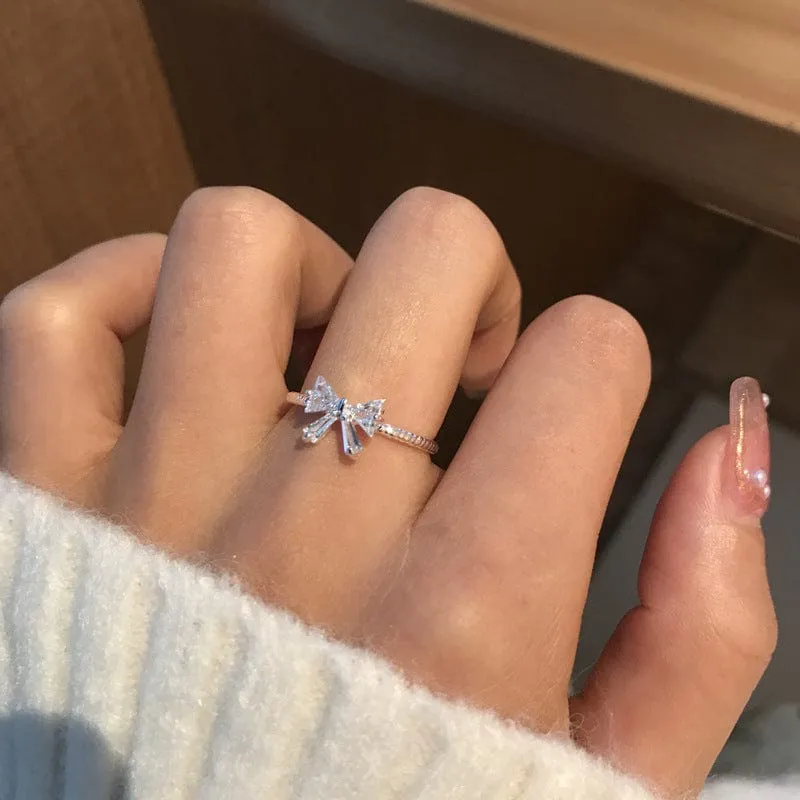 Sweet Adjustable Crystal Bowknot Ring