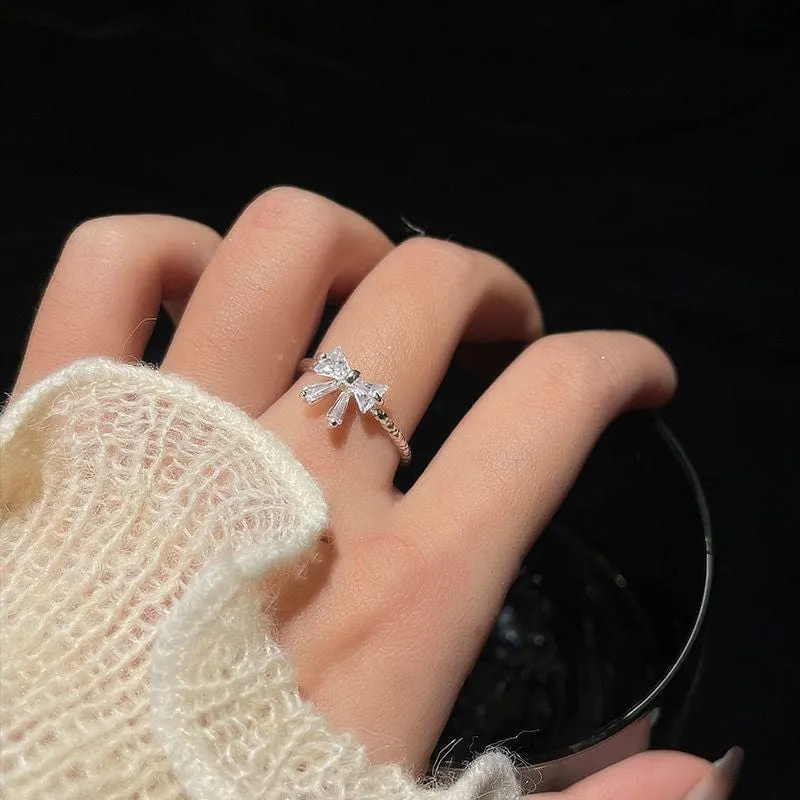 Sweet Adjustable Crystal Bowknot Ring