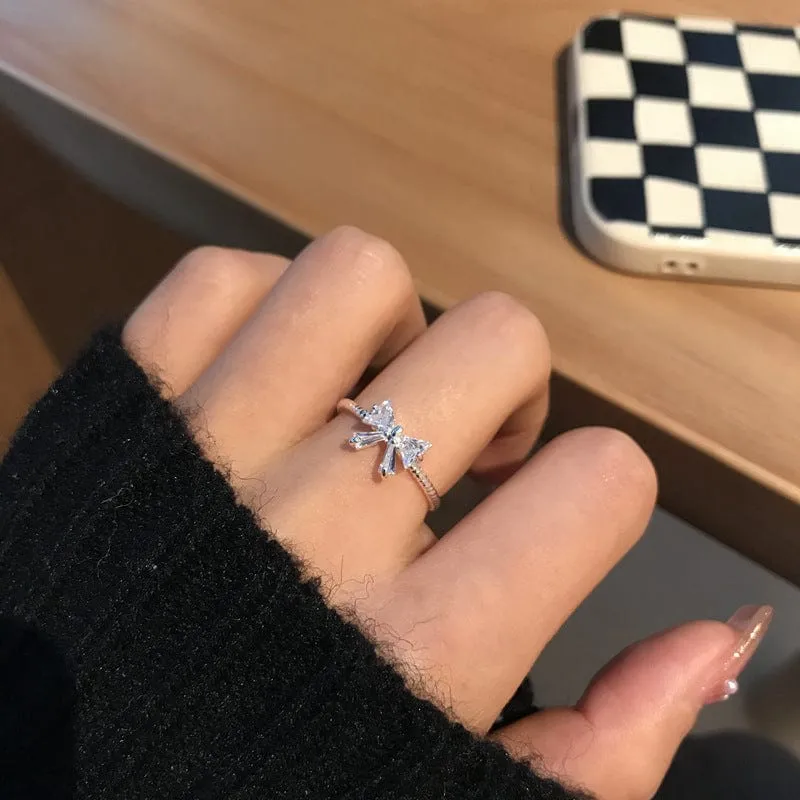 Sweet Adjustable Crystal Bowknot Ring
