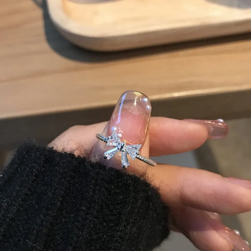 Sweet Adjustable Crystal Bowknot Ring