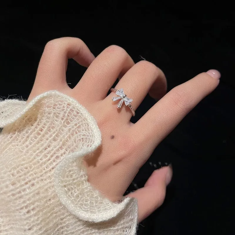 Sweet Adjustable Crystal Bowknot Ring