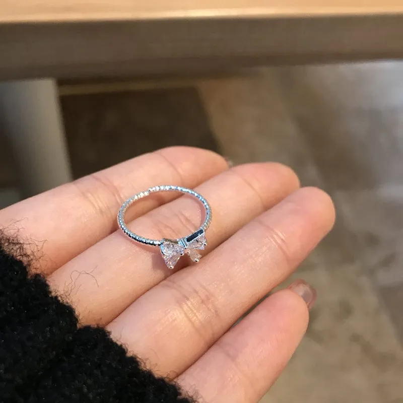 Sweet Adjustable Crystal Bowknot Ring