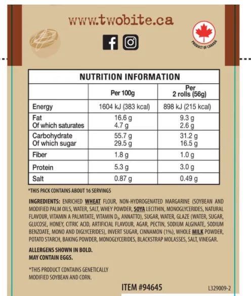 Two Bite Original Cinnamon Rolls Packo of 890g